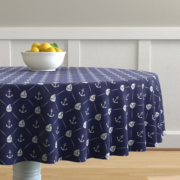 Round Tablecloth Navy Blue Nautical, Round Navy Blue Tablecloth