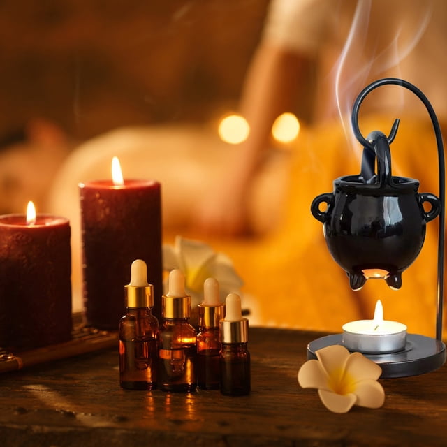 Xihbxyly Lámpara Colgante de Caldero, Difusor de Aroma de Cerámica, Quemador de Cera para Velas de Té, Decoración de Halloween para El Hogar, Aceites Aromáticos y Ceras Fundidas, Exquisita Decoración