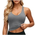 thumbnail image 6 of yoeyez Womens Workout Tank Tops with Built-in Shelf Bra Crew Neck Racerback Ribbed Cami Seamless Slim Fitted Yoga Tanks for Athletic, Gym, Running Gray,S, 6 of 7