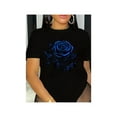 thumbnail image 1 of Cotton Short Sleeve T-Shirt Blue Rose Floral Print's Casual T-Shirt - All-Season Comfort, Machine Washable Round Neck Tee with Medium Stretch, Regular Fit for Casual Attire, Ladies T Shirts, 1 of 6
