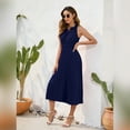 thumbnail image 4 of IWEMEK Women's Dress Pompom Solid Halter Sundress Plus Size Casual Skirts Comfort Blue Beach Dress for Wedding Guest 2025, 4 of 6
