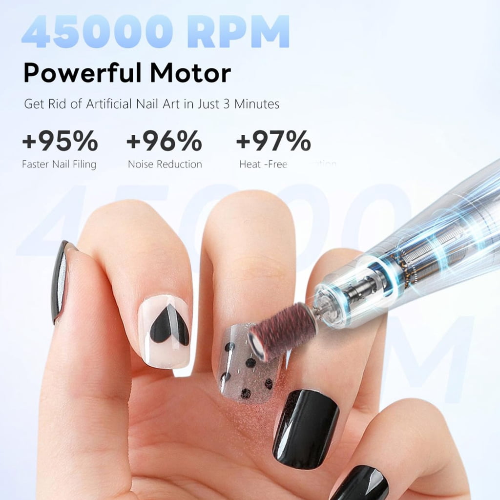 Highly Speed Rechargeable Nail File Kit 45000 RPM For Gel Nail Pedicure Manicure