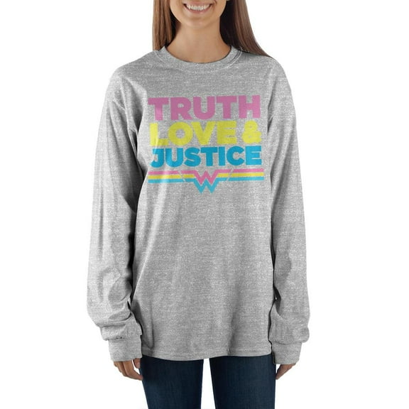 DC Comic Book Superhero Wonder Woman Juniors Grey Long Sleeve Shirt-M