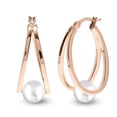 thumbnail image 5 of LeCalla 925 Sterling Silver Rose Gold Plated Click Top Pearl Double Hoop Earrings Jewelry Gifts for Teen and Women 29MM, 5 of 7