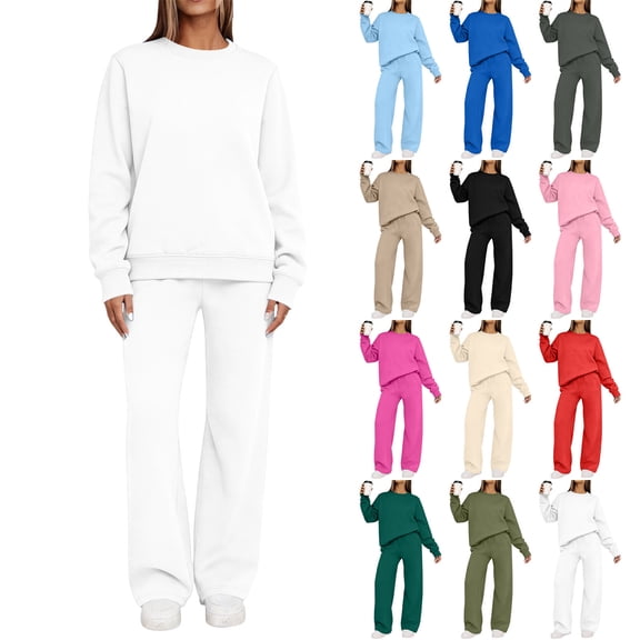 Lounge Sweatshirt Sets for Women Casual Solid-Color Long-Sleeved Top Sweatshirt Pants Casual Pants Set for Sport Wear