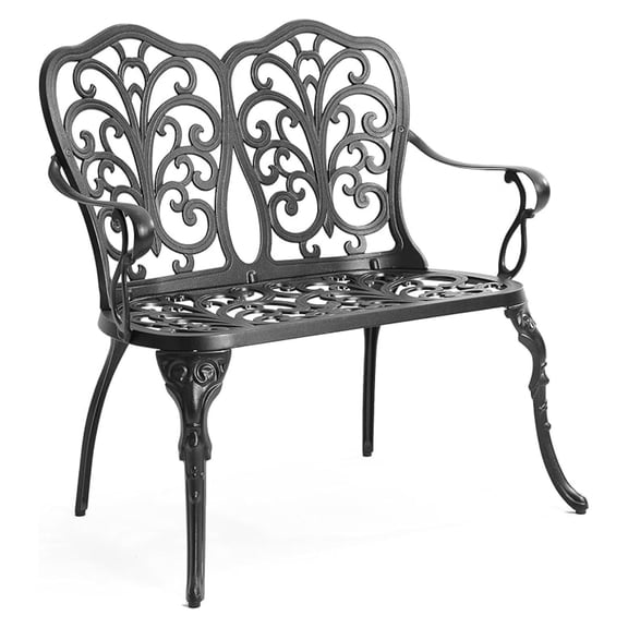 Outdoor , Patio Garden Benches Metal Loveseat Cast-Aluminum Outside Furniture for Park Lawn Front Porch Black