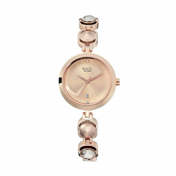 Titan Raga Viva Rose Gold Dial Analog with Date Metal Strap watch for Women-NS2606WM02