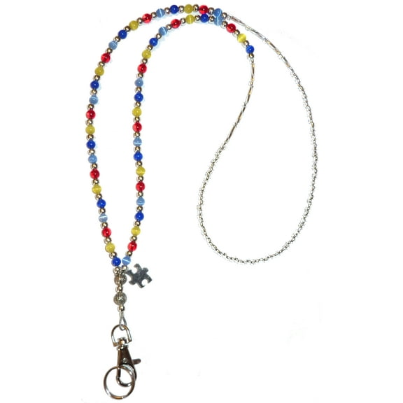Autism Awareness Colorful Beaded Lanyard Fashion Women's Lanyard 34" Badge holder, Keys