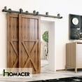 thumbnail image 2 of Homacer Black Rustic Double Track U-Shape Bypass Sliding Barn Door Hardware Kit, for Two/Double Doors, 15ft Long Flat Track, T-Shape Design Roller, Heavy Duty, for Interior & Exterior Use, 2 of 6