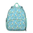 thumbnail image 1 of Forest Dinosaur Print Student Backpack – Roaring Cartoon Dino in Colorful Nature Scene with Artistic Abstract Watercolor Elements, 1 of 2
