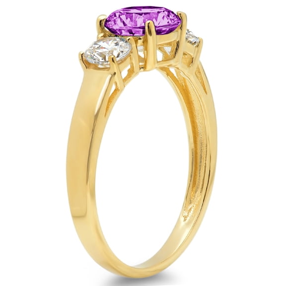 1.5 ct Round Cut Simulated Alexandrite Three-Stone Engagement Ring for Women in 18K Yellow Gold