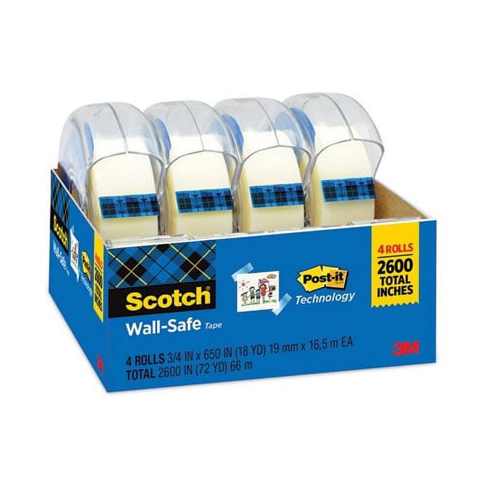 Wall-Safe Tape with Dispenser, 1" Core, 0.75" x 54.17 ft, Clear, 4/Pack | Bundle of 2 Packs