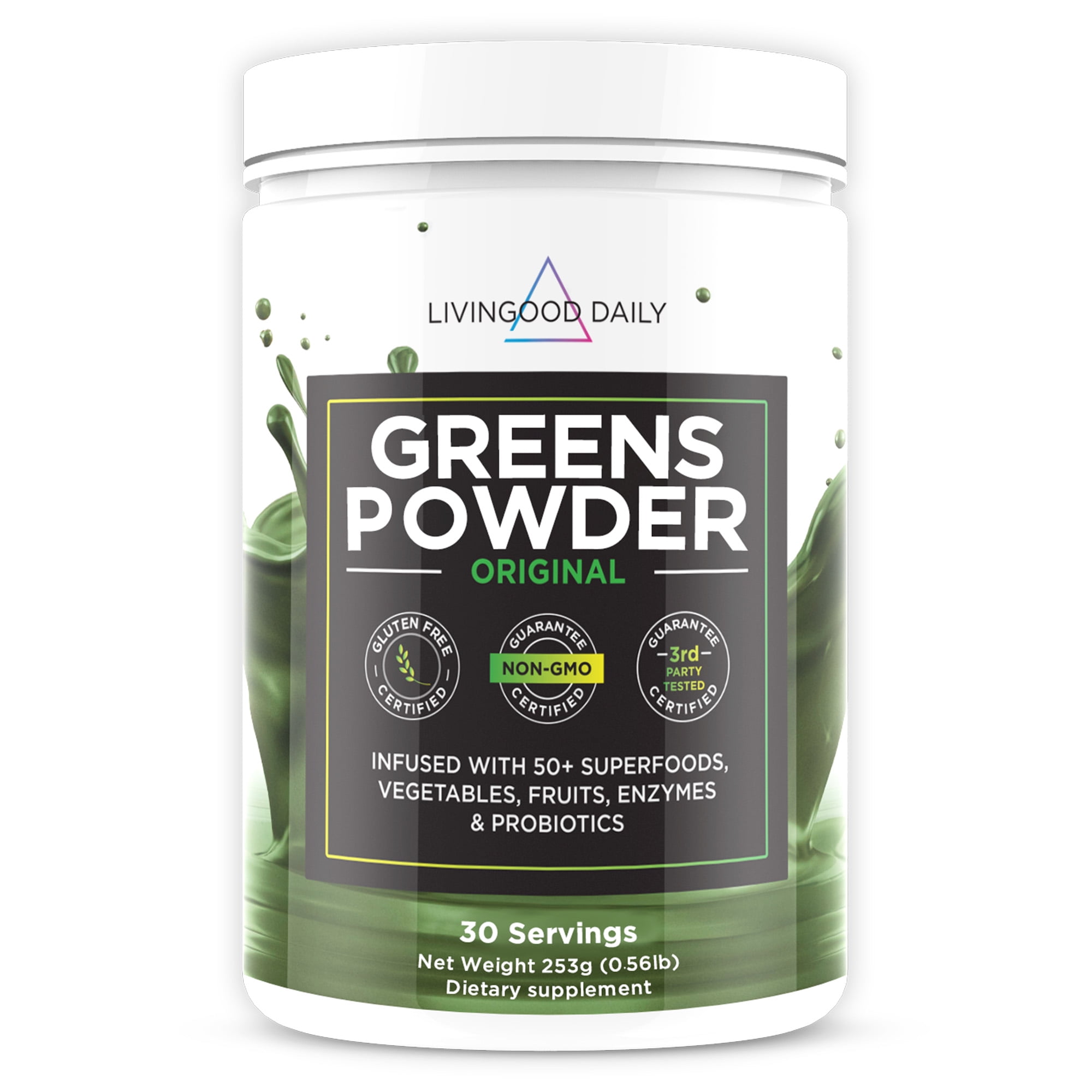 Livingood Daily Super Greens Powder Original Green Superfood Powder, 30 Servings