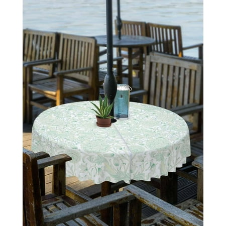 

Orange Botanical Outdoor Tablecloth - 54 Inch Round Dining Table Cover Summer Floral Modern Vintage Art Waterproof Outdoor Table Cloth with Umbrella Hole & Zipper for Picnic/Patio/Party