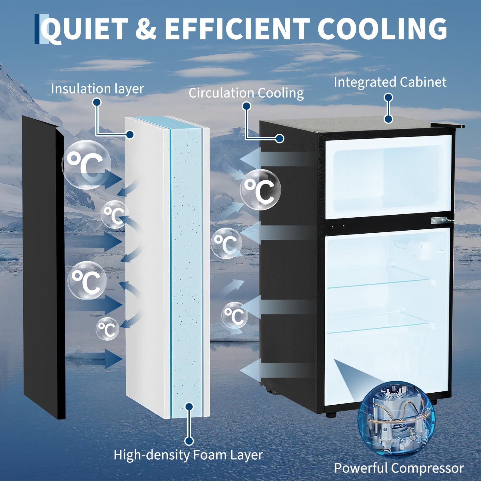 3.1cu.ft Mini Refrigerator with Adjustable Thermostat - Double Door Compact Fridge with Freezer and Removable Glass Shelves - Small Refrigerator for Bedroom Dorm Office