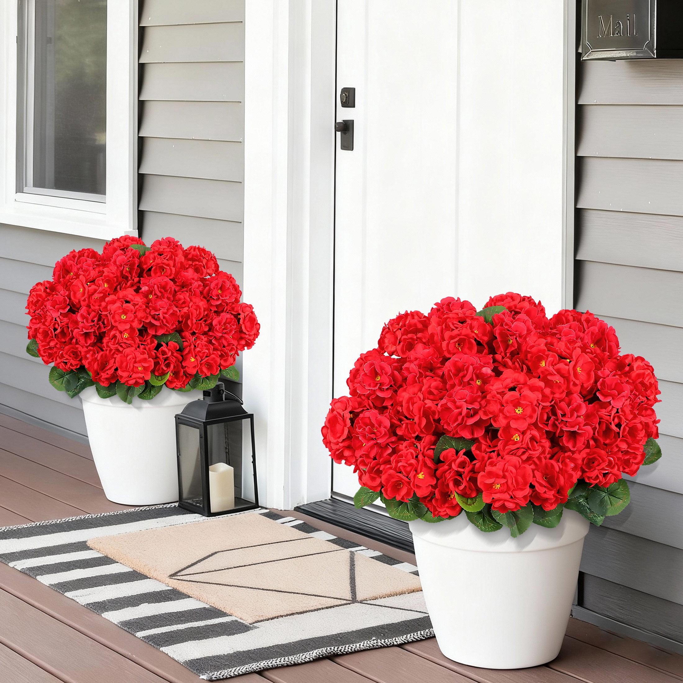 HKKDKTA 12 Pcs Artificial Geraniums for Outdoors Realistic Artificial Flowers, UV Resistant Red Fake Geraniums Silk Flowers for Porch, Garden Decor