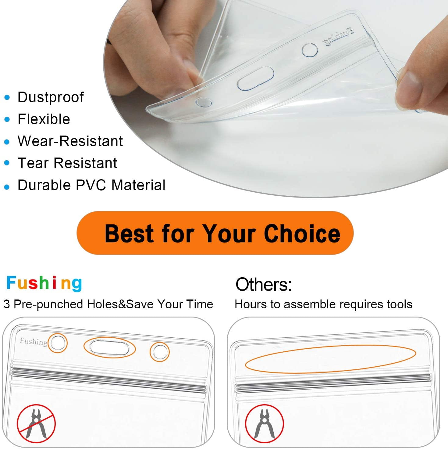 500 Pcs Clear Plastic Horizontal Name Tag Badge ID Card Holders
