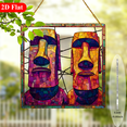 thumbnail image 5 of 2D Flat, 1pc Easter Island Moai Statues Wall Art Decor - Vintage Hawaiian Tropical Decoration with Hanging Strings, 8x8 Inch Acrylic Window Plaque for Home, Garden, Office - Birthday, Housewarming, 5 of 8