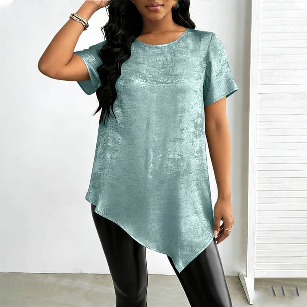 TaTaai Womens Casual Fashion Velvet Short Sleeve Crew Neck Top Full Hot Fix Rhinestone Decor Soft Comfortable Stylish Daily Wear Pullover Blouse Gift