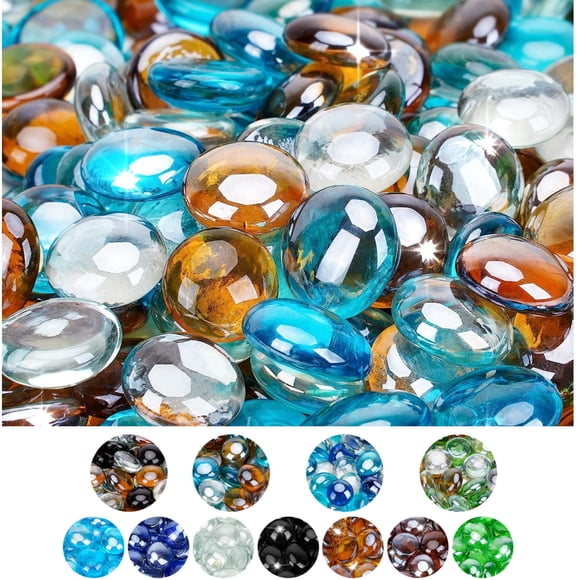 Mr. Fireglass 10 Pound Blended Fire Glass Beads, 1/2" High Luster Mixed Colored Fire Glass Drops for Fireplace Fire Pit & Lanscaping, Carib