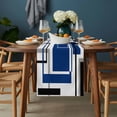 thumbnail image 2 of Blue Black Geometric Table Runner - 36 Inch Long, Kitchen Dining Table Runner Dresser Scarves, Modern Minimalist Abstract Stripes Farmhouse Decor for Coffee Tables Wedding Party Banquet, 2 of 8