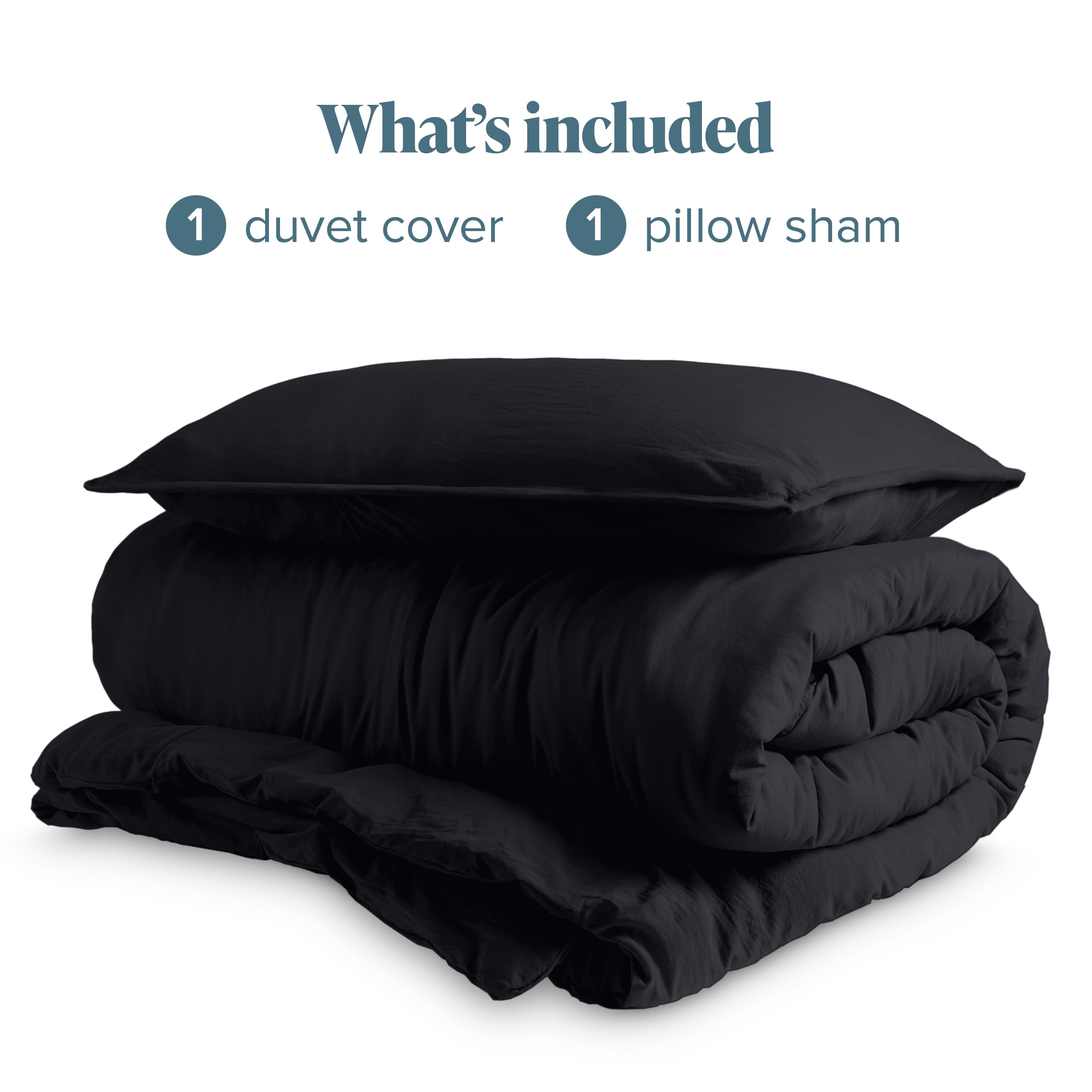 Bare Home Washed Duvet Cover Set - Ultra-Soft - Premium 1800 Collection - 2 Piece - Twin/Twin XL, Black