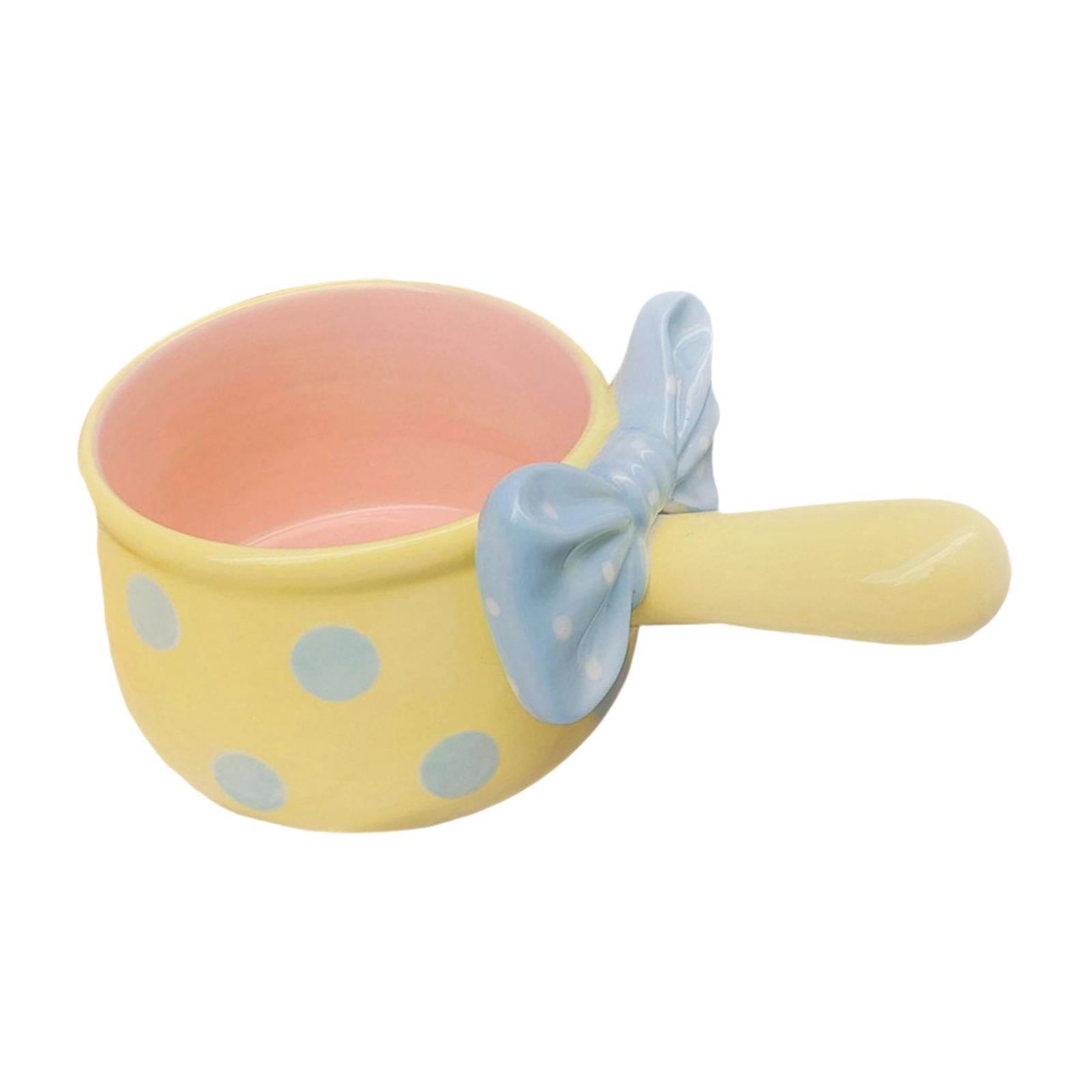 Fiocias 600ml Ceramic Soup Pot with Instant Handle Oven-Baked Rice Bowl for Cereal Chili Yellow