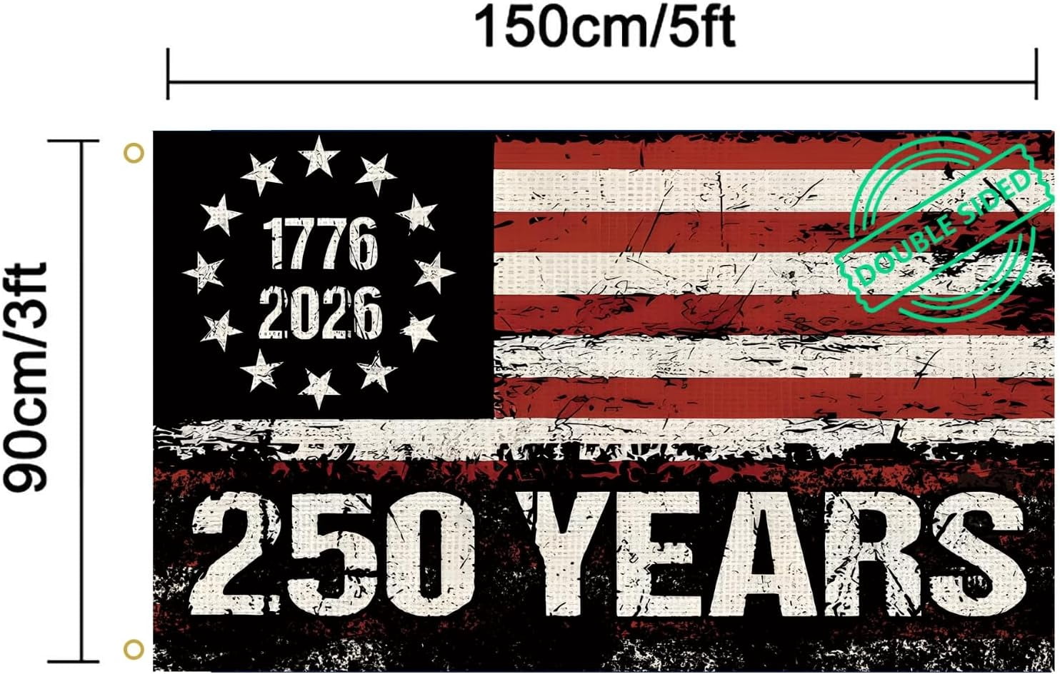 Lanola 250 Years American Flag, 3x5 Ft Double Sided, USA Anniversary Patriotic Design, 1776-2026 Commemorative Banner (Black)