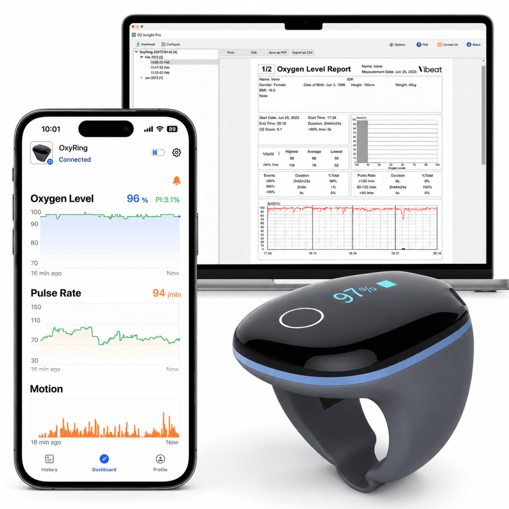 Wellue O2ring Sport Pulse Oximeter Wearable Blood Oxygen & Heart Rate Monitor Bluetooth Ring for Sports Aviation Hiking Cycling Yoga