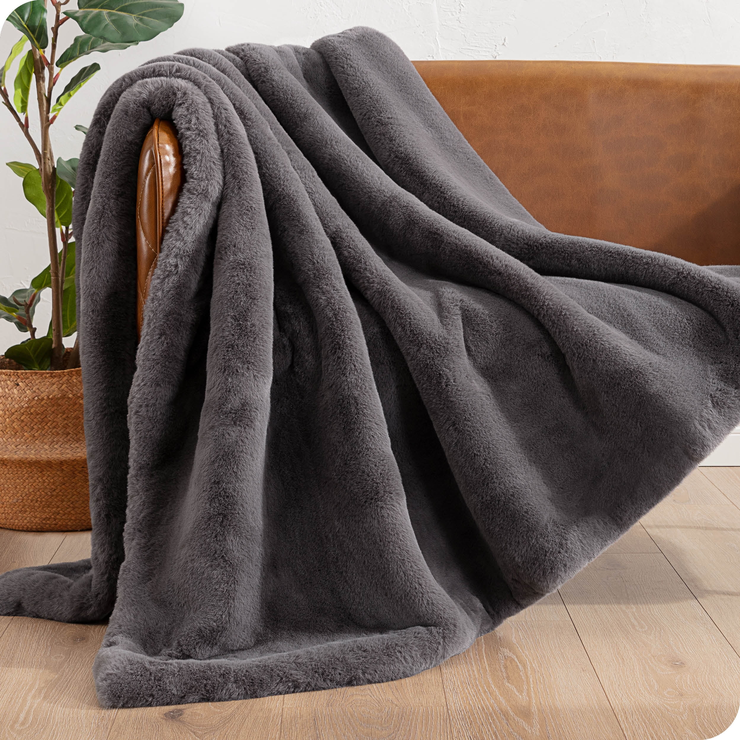 Ultra Soft Dark Grey Faux Fur Blanket Oversized 60 x 80 in Brunei at BND 218 Rating 5
