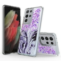 Samsung Galaxy S21 Ultra 5G Phone Case, Rosebono Hybrid Bling Glitter Sparkle Epoxy Graphic Marble Colorful Silicone Skin Cover Armor Case for Samsung Galaxy S21 Ultra 5G (Purple)