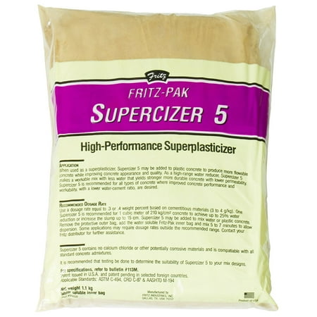Fritz-Pak Concrete Superplasticizer, 2.4lbs. Cement Additive Improves Workability & Strength. Plasticizer Gives 25% Water Reduction or 6' Slump Increase. Great for Stamped Countertops, Patios &