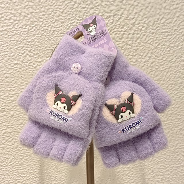 Guantes Sanrio para niños, guantes de invierno con medio dedo, guantes sin dedos para niñas, dibujos animados, estudiantes de escuela primaria, escritura