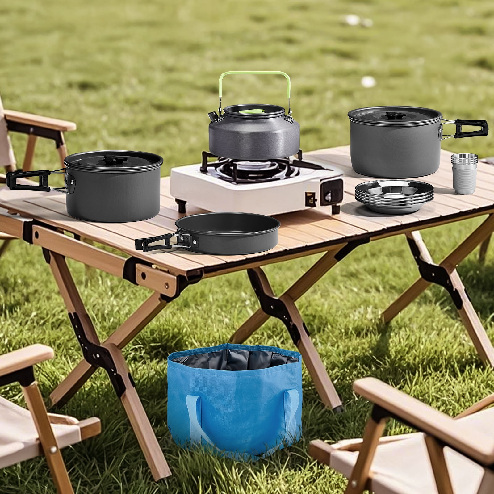 Zimtown 27-Pieces Camping Cookware,Camping Gear Set for 4 People,Lightweight,Compact for Outdoor Backpacking Camping,Outdoor Kitchen, Picnic,Hiking and Fishing
