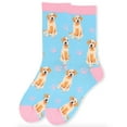 thumbnail image 2 of Urban-Peacock Women's Novelty Fun Crew Socks for Dress or Casual - Golden Retrievers - Blue & Pink, 1 Pair, 2 of 2