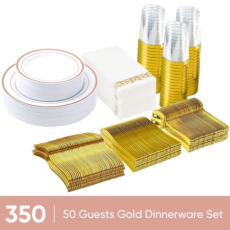 Hawsaiy Rose Gold Dinnerware Set for 50 Guests, 350-Piece
