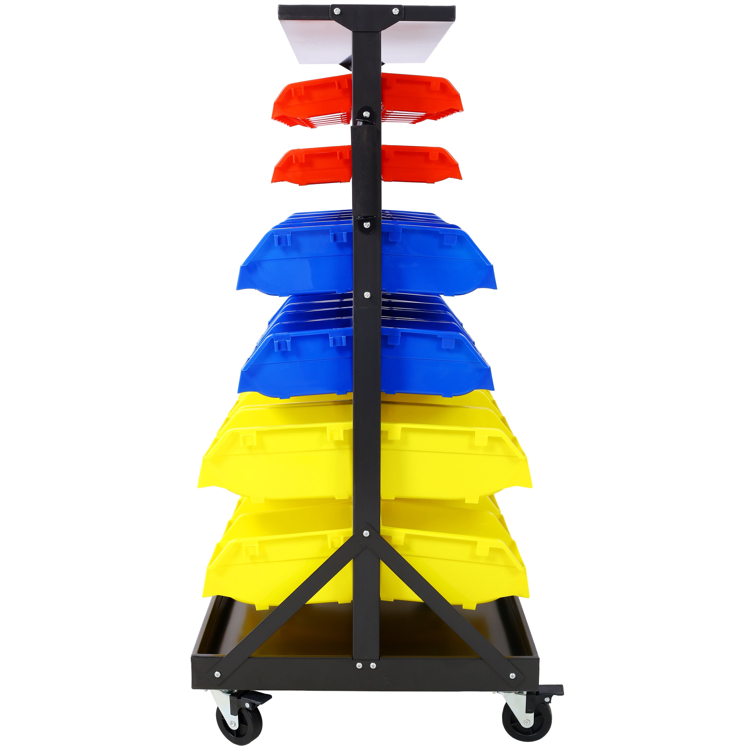 , 6-Tier Dual-Sided Rolling Bin Rack , 350 Pound Capacity, Includes 60 Organizer Bins, with Tray and Casters, Black ,Steel ,