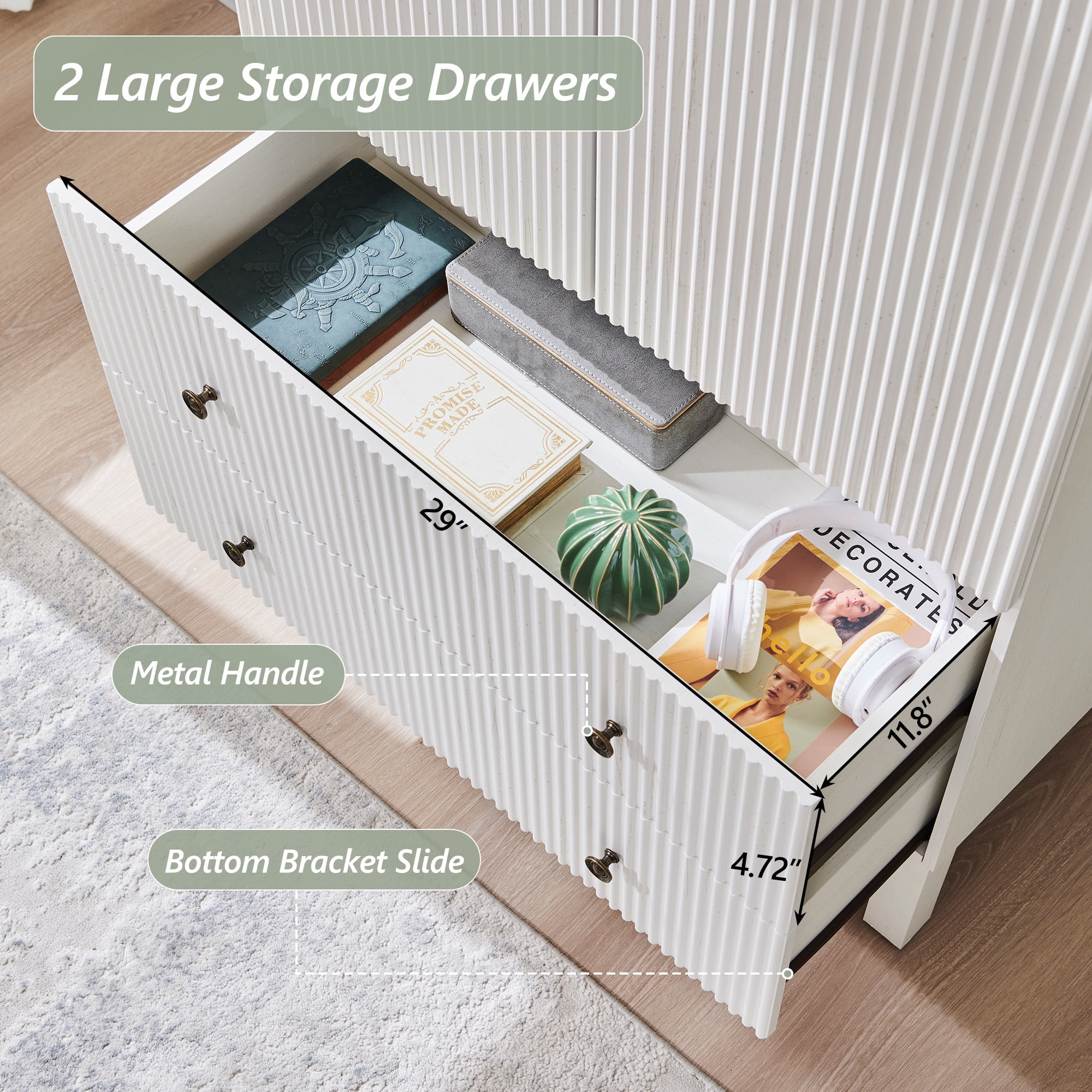 Aitjunz Fluted Arched Pantry Storage Cabinet, 71'' Kitchen Tall Cabinet with 2 Doors & 2 Large Drawers, Wooden Cabinet w/Adjustable Shelves for Dining Room and Living Room, Natural