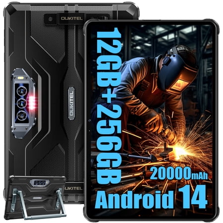 OUKITEL RT8 Rugged Tablet 11" 2K Android 14, 12GB RAM, 256GB ROM Storage, 48MP Camera, 20,000mAh Battery, IP68/IP69K Military-Grade Durable