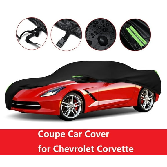 Waterproof Coupe Sports Car Cover Fit for Chevrolet Corvette C6 2005–2013, for Chevrolet Corvette C7 2014–2019, 210T All Weather Sunscreen Wind Rain UV Snow Outdoor Protection, Black