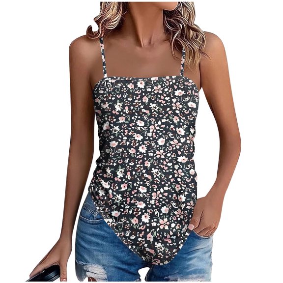 Jamicy Tank Tops for Women Sleeveless Casual Boho Cute Loose Square Neck Spaghetti Straps Slit Side Camisole Tank Cami Top