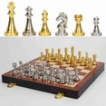 thumbnail image 4 of Chess Board Folding Travel Chess Set Gold Silver Metal Chess Pieces Folding Wooden Chess Board, 4 of 7