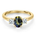 thumbnail image 3 of Gem Stone King 10K Yellow Gold Blue Mystic Topaz and White Topaz Engagement Ring for Women | 1.38 Cttw | Oval 7X5MM | Gemstone November Birthstone | Size 8, 3 of 6
