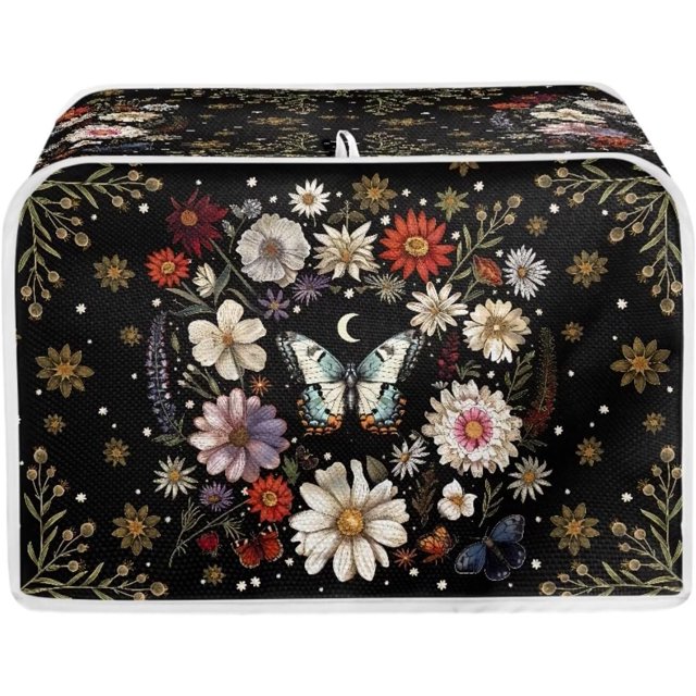 Lotusorchid Butterfly Bread Maker Cover 4 Slice, Toaster Dust Cover, Decorative Washable Toaster Machine Cover, Appliance Covers Bread Maker for Kitchen Accessories, Black, P58-1-172