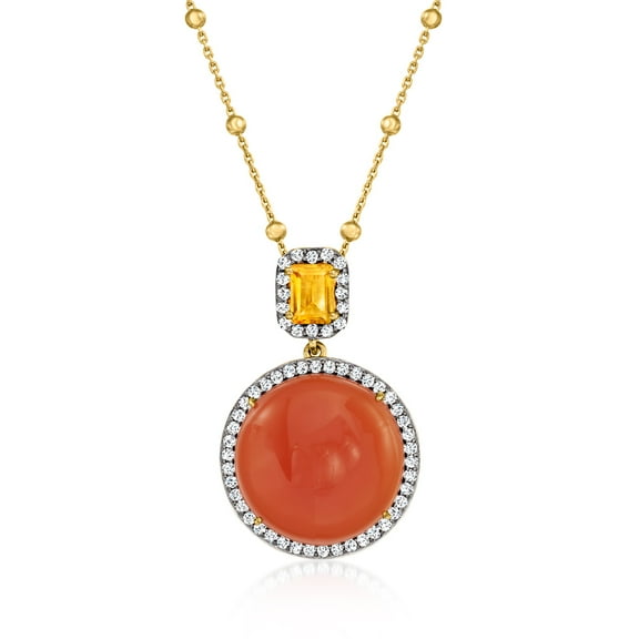 Ross-Simons Carnelian and 1.00 Carat Citrine Pendant Necklace With .90 ct. t.w. White Topaz in 18kt Gold Over Sterling, Women's, Adult