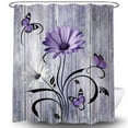 thumbnail image 4 of Rustic Farmhouse Floral Shower Curtain, Farm Boho Purple Daisy Spring Flowers and Butterfly on Country Wooden Shower Curtain for Bathroom, Wildflower Curtain with 12PCS Hooks, 70X70IN White Black, 4 of 5
