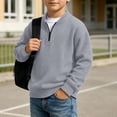 thumbnail image 4 of Cethrio Boys Half Zip Sweatshirts Size 10-12, Waffle Knit Long Sleeve Casual Pullover Boys Fall Tops Gray, 4 of 7