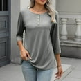 thumbnail image 6 of Wyobmus 3/4 Length Sleeve Shirts for Women Button Up Casual Summer Tops Crew Neck Tees Blouses Loose Solid Dressy Tunic Clothes S-2X Gray, 6 of 9