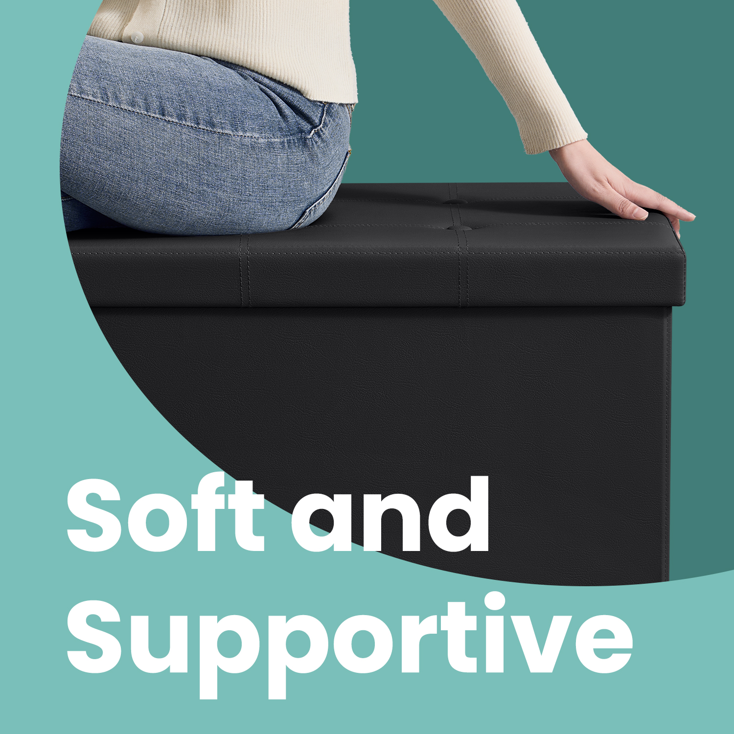 Ledrem 43" Foldable Storage Ottoman Bench, Black photo 4