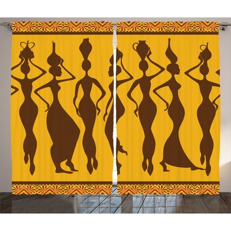 Afro Decor Curtains 2 Panels Set Silhouette Sexy Female Bodies